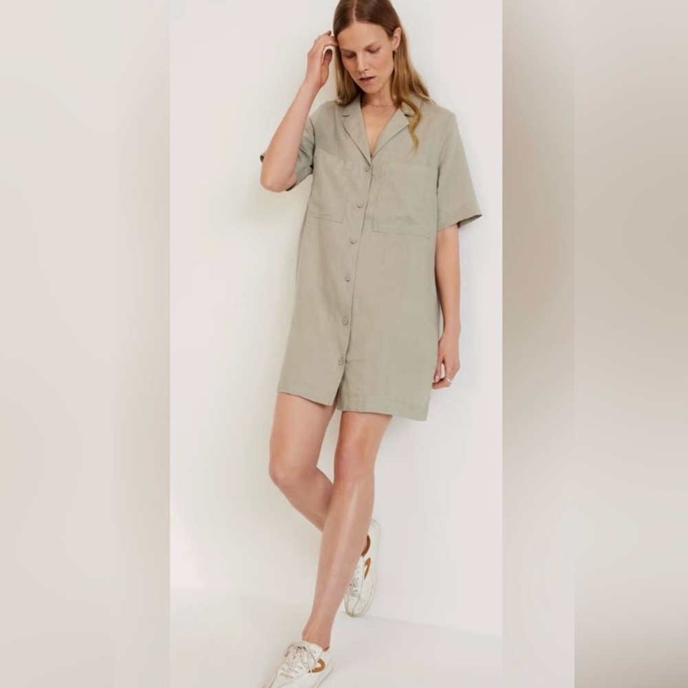 Everlane Lightweight linen Shirt Dress in Sage Green xxs